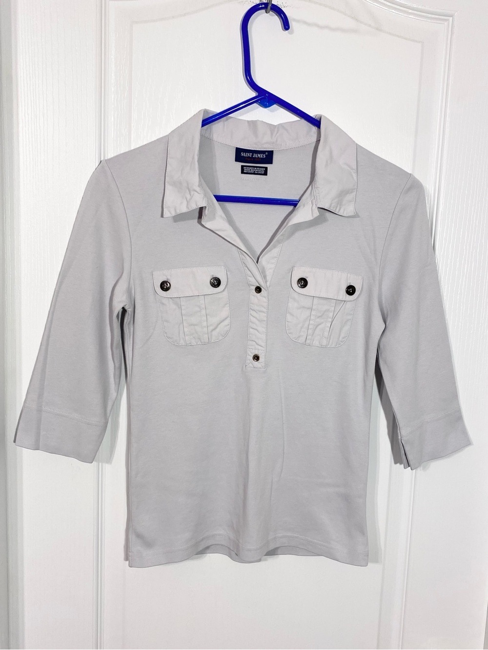 Y2K VTG Saint James France 3/4 Sleeve Cotton Polo Shirt Gray Size 4